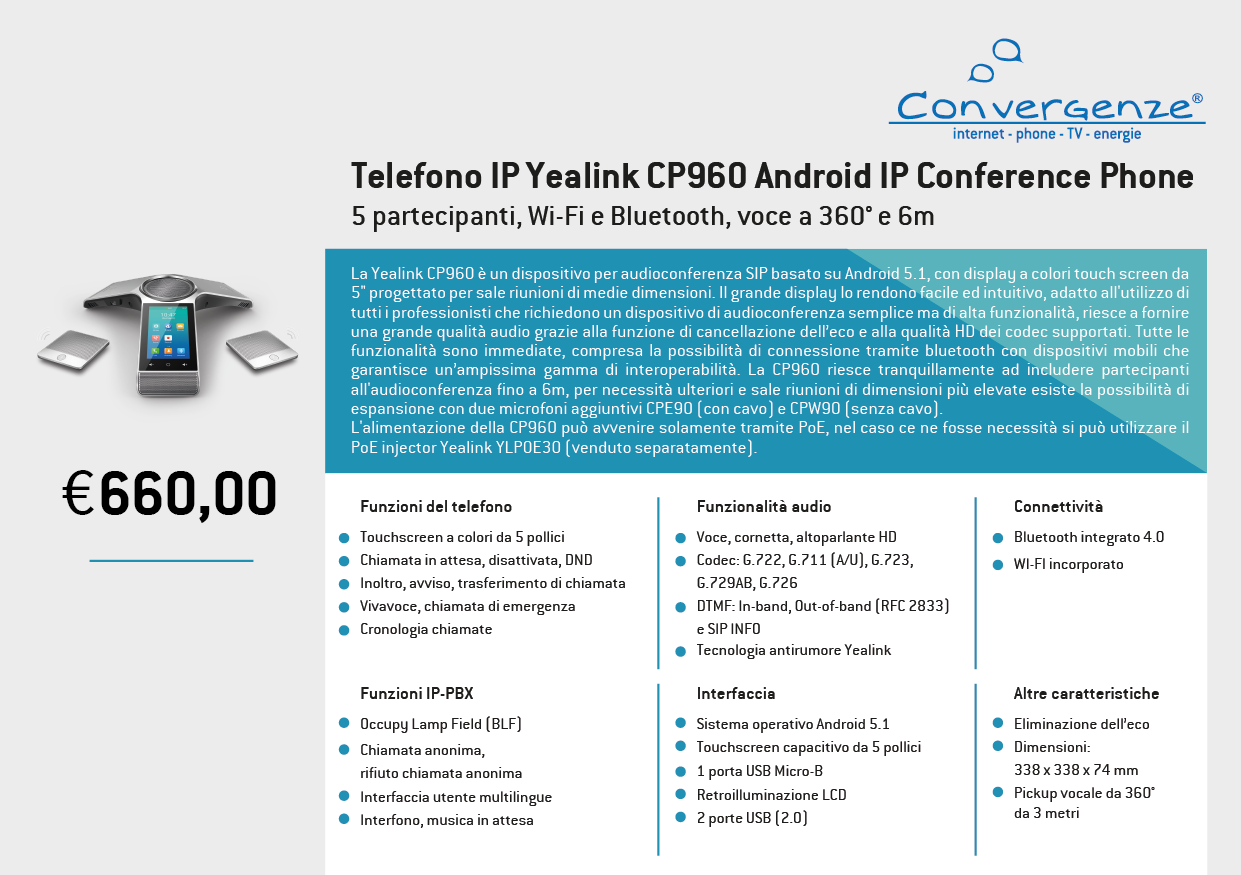 Scheda telefono tecnica VoIP Yealink CP960